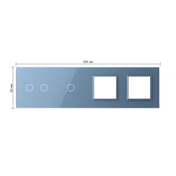 Панель для 2-х сенсорных выключателей и 2-х розеток, 3 клавиши (2+1), цвет синий, стекло Livolo