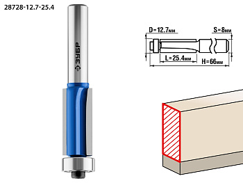 12.7x25.4мм, хвостовик 8мм, фреза кромочная с нижним подшипником (3 лезвия) ЗУБР