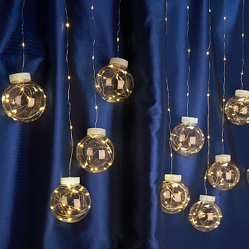 Св/д гирлянда Feron CL592 бахрома с шариками, статичная, 3*0,8м+ 2м 2700К USB, прозр.шнур