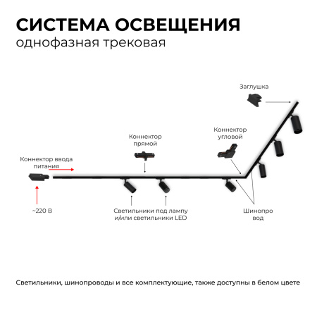 16-72 Светильник трековый, однофазный, под лампу, 230В/50Гц, GU10, max 15Вт, IP20, Φ56х85х136мм, черный, пластик, с адаптером, лампа в комплект не вхо