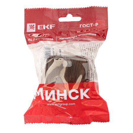 Минск Выключатель 1-клавишный ОП 10А с индикатором тёмное дерево EKF