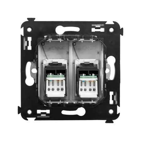 Компьютерная розетка RJ-45 в стену, кат.6 двойная,"Avanti", "Закаленная сталь" DKC