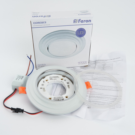 Светильник встр. с белой LED подсветкой Feron CD5023 потолочный GX53 без лампы, матовый круг