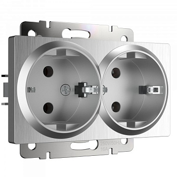 Встраиваемые механизмы розетка СУ 2-м с заземл. 16А серебряный рифленый IP20 Werkel