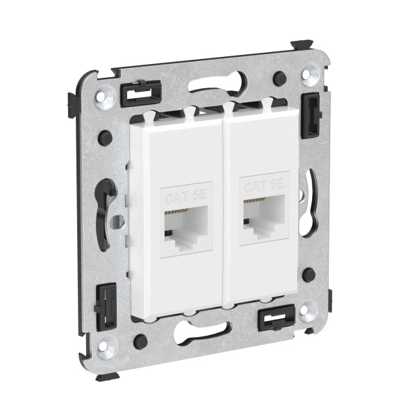 Компьютерная розетка RJ-45 без шторки в стену, кат.5е двойная, "Avanti", "Белое облако" DKC