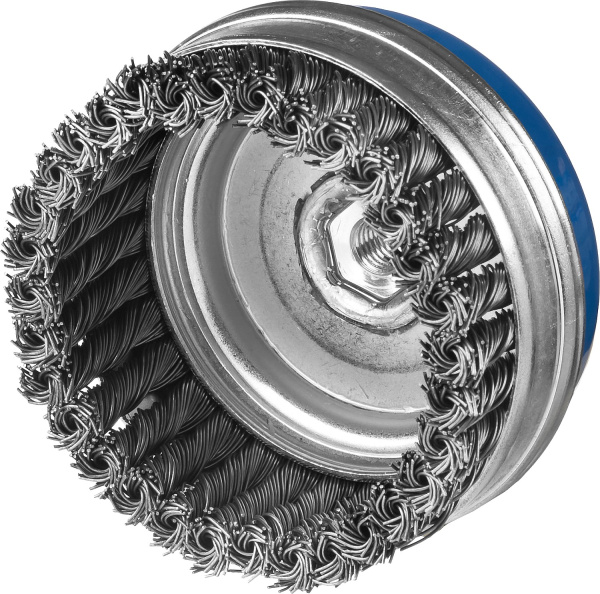 Профессионал. Щетка чашечная усиленная для УШМ, плетеные пучки стальной проволоки 0,8мм, 80ммхМ14 ЗУБР