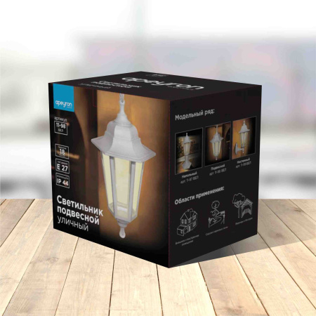 11-98 НСУ 06-60-001 АДЕЛЬ1 БЕЛ Светильник-фонарь подвесной белый 6-гранный прозрачное стекло APEYRON