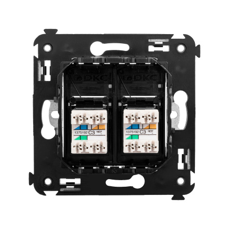 Телефонная розетка RJ-12 в стену двойная, "Avanti", "Черный квадрат" DKC