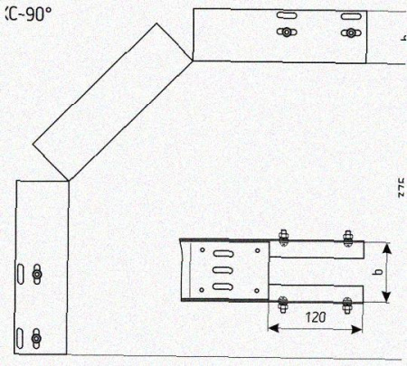 Лоток перфорированный КС 75х50-90 УТ1,5 для поворота трассы вниз на 90, горячее цинкование, S1,5
