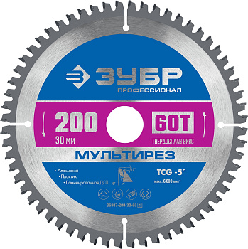 Мультирез 200 x 30мм 60Т, диск пильный по алюминию (B) ЗУБР
