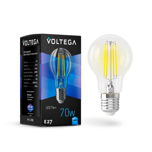 Лампа св/д E27 7Вт 4000K Прозрачный General purpose bulb E27 7W 7141 Voltega фото 3
