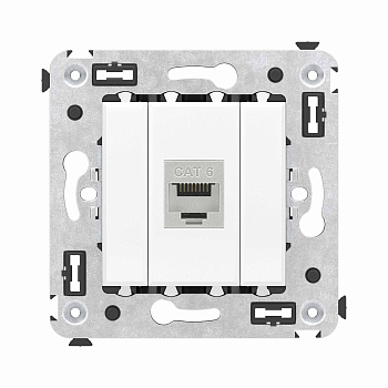 Компьютерная розетка RJ-45 без шторки в стену, кат.6 одинарная экранированная, "Avanti", "Белое облако" DKC
