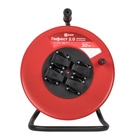 Удлинитель на катушке "Гефест 2,0" 4 гнезда 30м с заземлением и предохранителем ПВС 3*1,5 16А/3,5кВт IP44 PROxima EKF