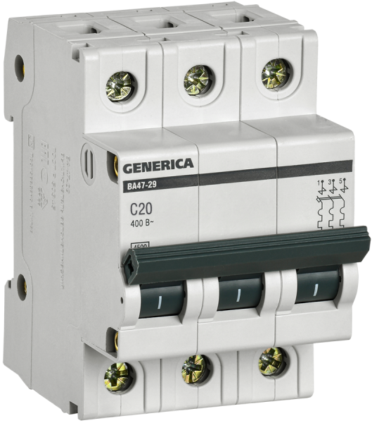 Выключатель автоматический ВА МОД 3П 20А С 4,5кА ВА47-29 Generica IEK
