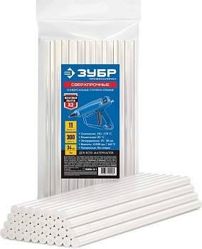 Профессионал прозрачные сверхпрочные клеевые стержни, d 11 х 300 мм (11-12 мм) 34 шт. 1 кг ЗУБР