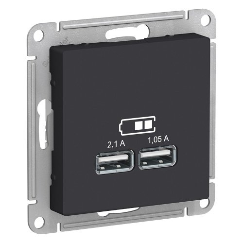 ATLASDESIGN Механизм розетки USB СУ 1 порт x 2,1 А 2 порт х 1,05 А 5В карбон IP20 Schneider Electric