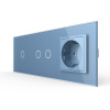 Сенсорный выключатель комб. на 3 линии 1 розетка 3 модуля Синий Livolo