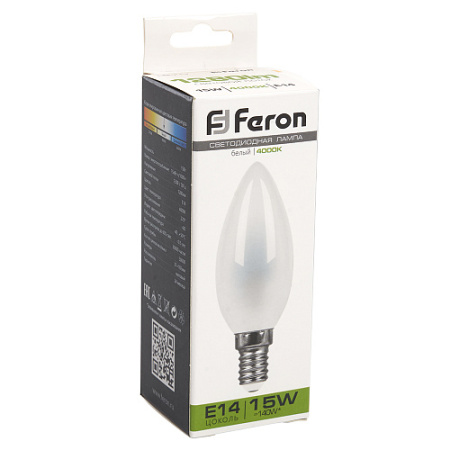 Лампа светодиодная, (15W) 230V E14 4000K матовая, LB-717 Feron