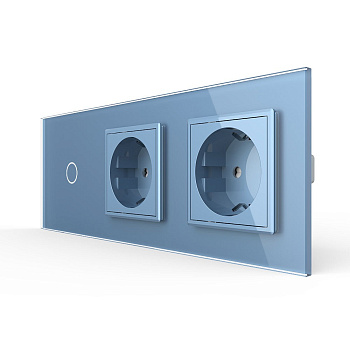 Сенсорный выключатель комбинированный на 1 линию 2 розетки 3 модуля Синий Livolo