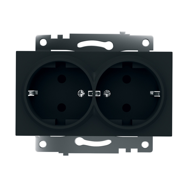 Розетка 2-местная с/з (механизм), STEKKER GLS16-7114-05, 250В, 16А с защитной шторкой, серия Катрин, черный