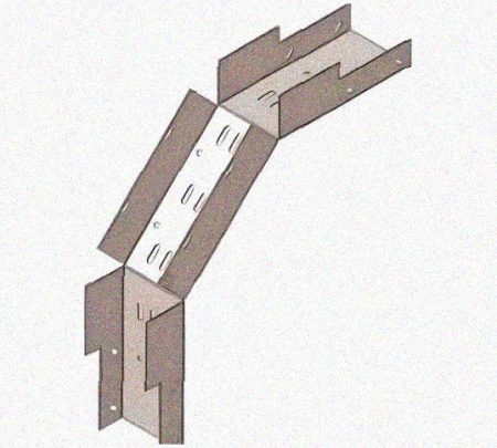 Лоток замковый перфорированный КСЗ 100х50-90 УТ1,5 для поворота трассы вниз на 90, горячее цинкование, S1,5