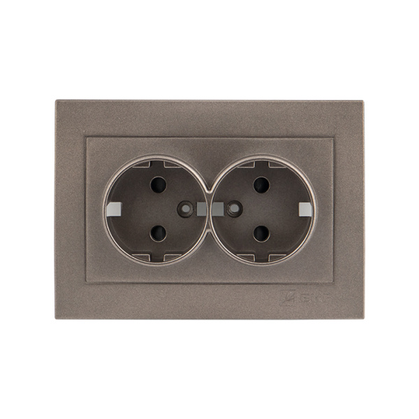 Валенсия Лицевая панель розетки 2-местной с/з 16А графит с защ, штор, EKF