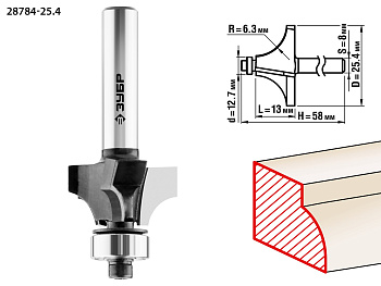 25.4x13мм, радиус 6.3мм, фреза кромочная калевочная №1 ЗУБР