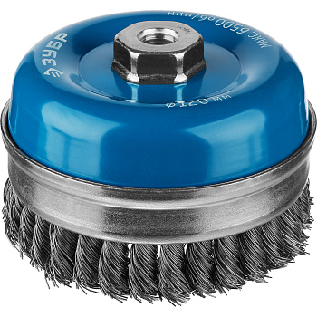 Профессионал. Щетка чашечная усиленная для УШМ, плетеные пучки стальной проволоки 0,5мм, 120ммхМ14 ЗУБР