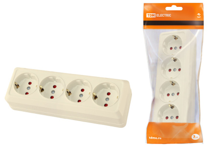 Розетка 4-х местная горизонтальная 2П+3 открытой установки IP20 16A с з/ш сл. кость "Ладога" TDM Розетка 4-х местная горизонтальная 2П+3 открытой установки IP20 16A с з/ш сл. кость "Ладога" TDM