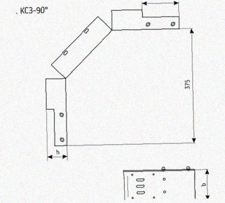 Лоток замковый перфорированный КСЗ 300х80-90 УХЛ1 для поворота трассы вниз на 90, оцинкованный лист, S1,5