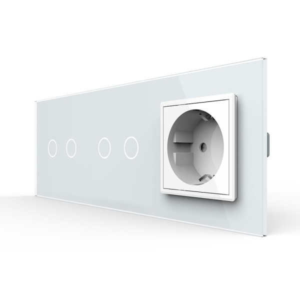 Сенсорный выключатель комбинированный на 4 линии 1 розетка 3 модуля Белый Livolo