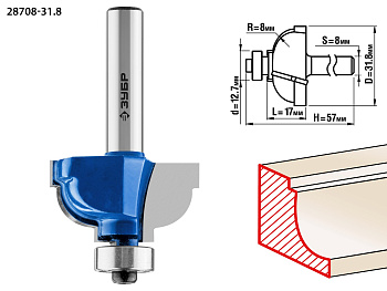 31,8x17мм, радиус 8мм, фреза кромочная калевочная №7 ЗУБР