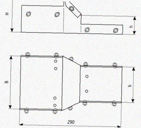 Лоток переходной замковый ЛПЗ 500х85-200х60 УХЛ1 горячее цинкование, S1,5