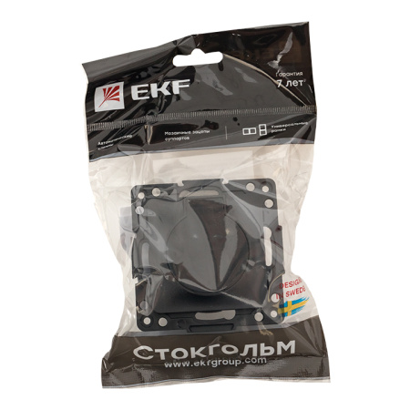 Стокгольм Механизм Розетки 1-местной с/з 16А черный с крышкой и защ, штор, IP44 EKF