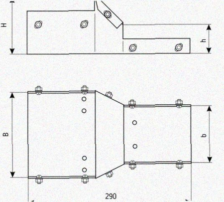Лоток переходной замковый ЛПЗ 400х65-150х65 УХЛ1, оцинкованный лист, S1,5