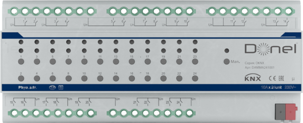 Donel KNX 24-канальный многофункциональный актуатор, 10A Установка на DIN-рейку, напряжение 230/400 В переменного тока, 50–60 Гц, Cерия DKNX