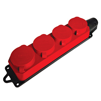 Розетка переносная 4-местная с/з STEKKER, RST16-24-44-3 (РП 16-232), 250В, 16А, IP44, красный