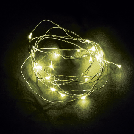 Св/д гирлянда Feron CL570 лин., статичная 2м + 0.5м желтый с питанием от батареек, прозр.шнур