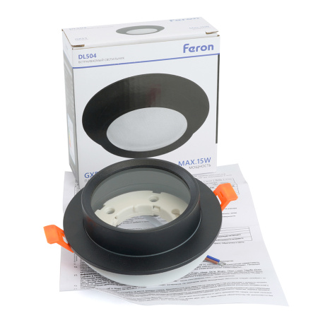 Светильник потолочный встраиваемый, 15W 230V GX53, IP44, черный, круг, без лампы, DL504 Feron