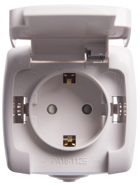 РОНДО Розетка ОУ 1-м.с зазем.со шторками 16А белый IP44 Schneider Electric