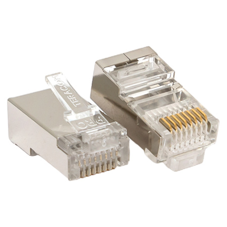 Коннектор RJ-45 TERACOM PRO экранированный 8P8C 30мкд Cat,5E универсальный (упак,20шт) EKF