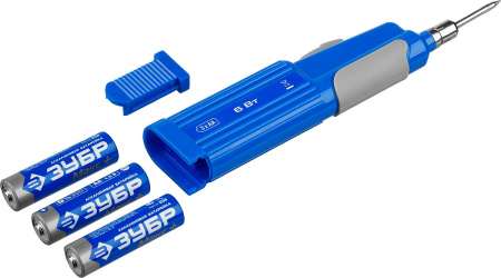 Беспроводной паяльник 6Вт, высокотемпературное жало, 3AA, конус ЗУБР