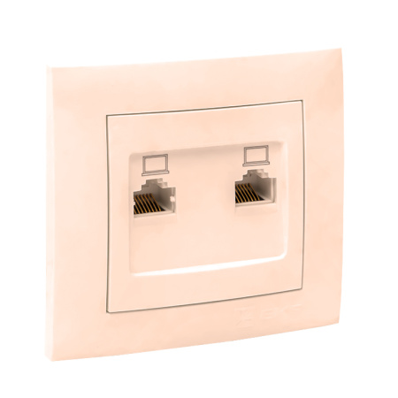 Валенсия Розетка компьютерная RJ-45 2-местная кремовая EKF