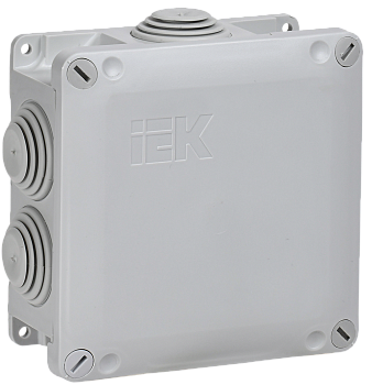 Коробка распаячная КМ с крышкой на винтах 110х110х50мм IP65 6 гермовводов (RAL 7035) IEK