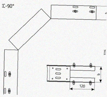 Лоток перфорированный КС 200х50-90 У3 для поворота трассы вниз на 90, окрашенный, S1,5