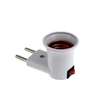 Переходник вилка-Е27 с выкл, бел, PROxima EKF