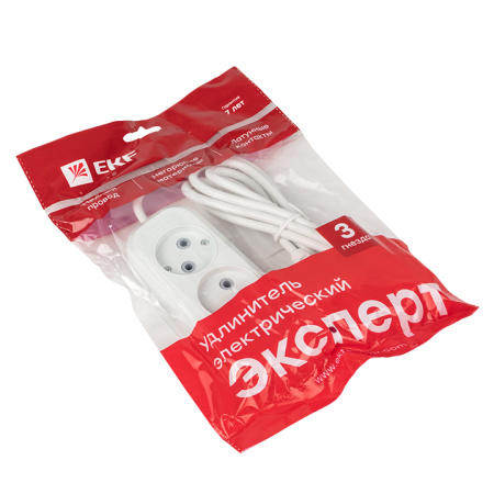 Удлинитель "Эксперт" 3 гнезда 2 метра 10А/2,2кВт без заземления ПВС 2х0,75 PROxima EKF