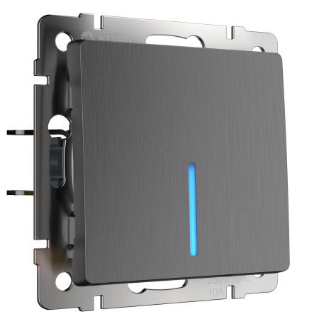 Встраиваемые механизмы Выключатель СУ 1 кл. (проходн.) с подсветкой 10А графит рифленый IP20 Werkel