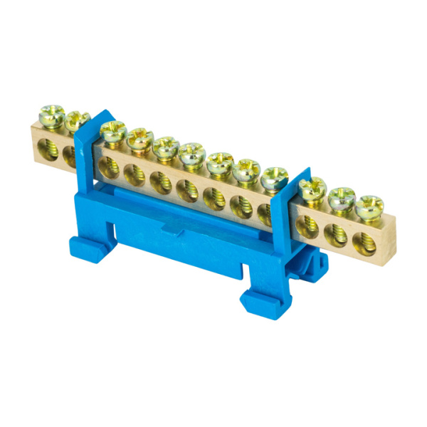 Шина "0" N (6х9мм) 12 отверстий латунь синий изолятор тип "Стойка" на DIN-рейку PROxima EKF