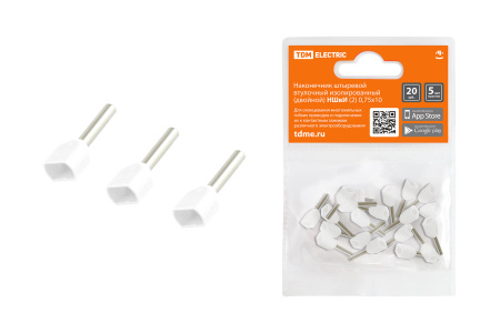 Наконечник штыревой втулочный изолированный (двойной) НШвИ (2) 0,75х10 (20шт) TDM